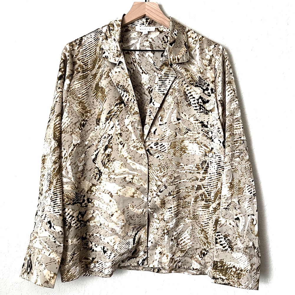MABLE Animal Print Blouse Top Single Button Tan Repti…
